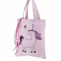 Sac en coton rose 25 x 20 cm - licorne