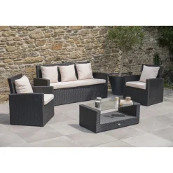 Salon bas de jardin - 5 places - Résine tressée - Noir - CONFORT FIDJI
