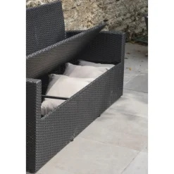 Salon bas de jardin - 5 places - Résine tressée - Noir - CONFORT FIDJI