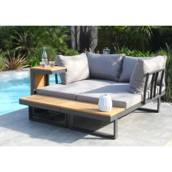 Salon bas de jardin - 4 places - Aluminium/bois - Anthracite - TOKYO