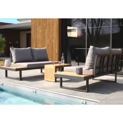 Salon bas de jardin - 4 places - Aluminium/bois - Anthracite - TOKYO