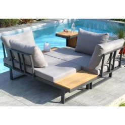 Salon bas de jardin - 4 places - Aluminium/bois - Anthracite - TOKYO