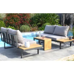 Salon bas de jardin - 4 places - Aluminium/bois - Anthracite - TOKYO