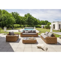 Salon bas de jardin - 6 places - Résine tressée - Marron - BORABORA