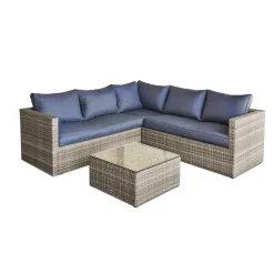 Salon de jardin - 3/5 places - Résine tressée - Miel - BAVARO