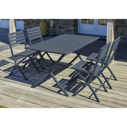 Salon de jardin - 4 places - Aluminium - Anthracite - MARIUS