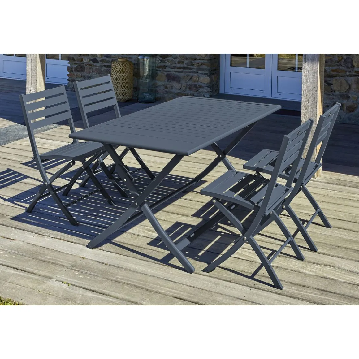 Salon de jardin - 4 places - Aluminium - Anthracite - MARIUS