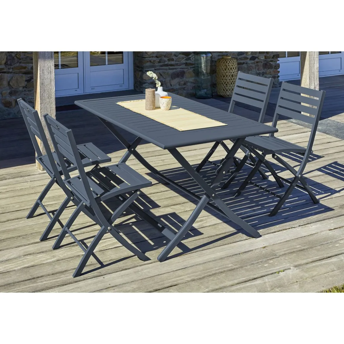 Salon de jardin - 4 places - Aluminium - Anthracite - MARIUS