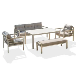 Salon de jardin - 7 places - Aluminium - blanc - CAYENNE S3