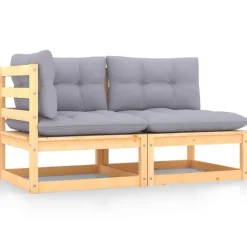Salon de jardin 2 pcs avec coussins Bois de pin massif
