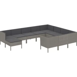 Salon de jardin 11 pcs avec coussins Resine tressee Gris