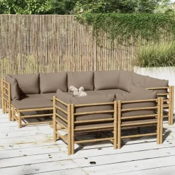 Salon de jardin 10 pcs avec coussins taupe bambou