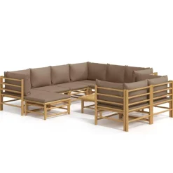 Salon de jardin 10 pcs avec coussins taupe bambou