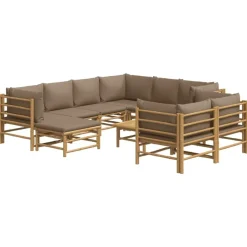 Salon de jardin 10 pcs avec coussins taupe bambou