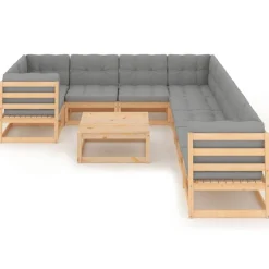 Salon de jardin 10 pcs avec coussins Bois de pin massif