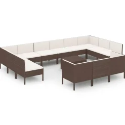 Salon de jardin 14 pcs avec coussins Resine tressee Marron