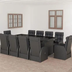 Salon de jardin 11 pcs avec coussins resine tressee noir