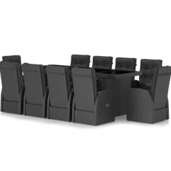 Salon de jardin 11 pcs avec coussins resine tressee noir