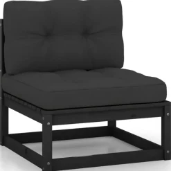 Salon de jardin 12 pcs avec coussins Noir Bois de pin massif