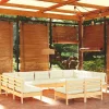 Salon de jardin 11 pcs avec coussins creme Bois de pin solide