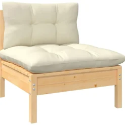 Salon de jardin 11 pcs avec coussins creme Bois de pin solide