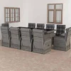 Salon de jardin 11 pcs avec coussins Resine tressee Gris