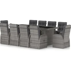 Salon de jardin 11 pcs avec coussins Resine tressee Gris