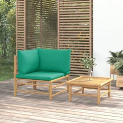 Salon de jardin 2 pcs avec coussins vert bambou