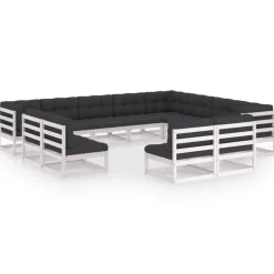 Salon de jardin 12 pcs avec coussins Blanc Bois de pin massif
