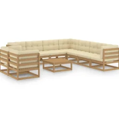 Salon de jardin 10 pcs avec coussins Marron miel Bois de pin