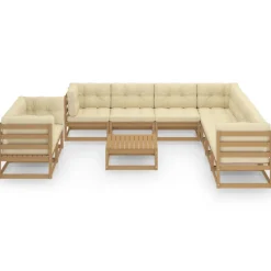 Salon de jardin 10 pcs avec coussins Marron miel Bois de pin