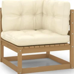 Salon de jardin 10 pcs avec coussins Marron miel Bois de pin