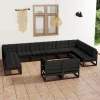 Salon de jardin 12 pcs avec coussins Noir Bois de pin massif