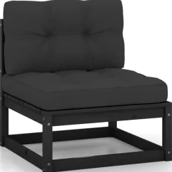 Salon de jardin 12 pcs avec coussins Noir Bois de pin massif