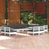 Salon de jardin 12 pcs avec coussins blanc bois de pin solide