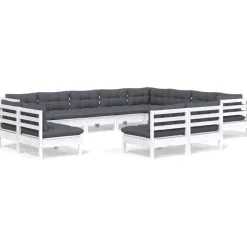 Salon de jardin 12 pcs avec coussins blanc bois de pin solide