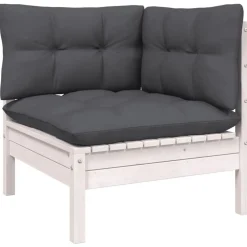 Salon de jardin 12 pcs avec coussins blanc bois de pin solide