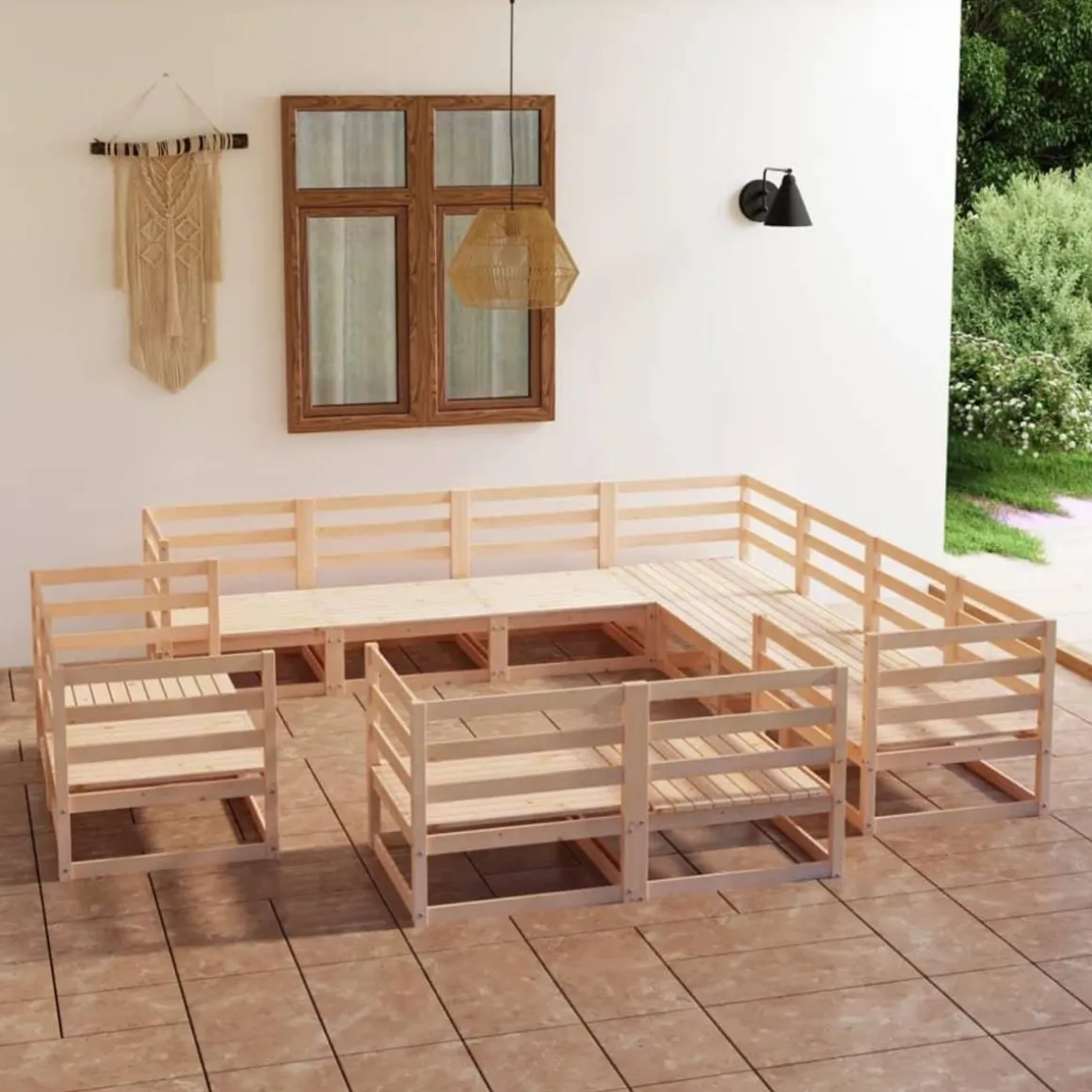 Salon de jardin 11 pcs bois de pin massif