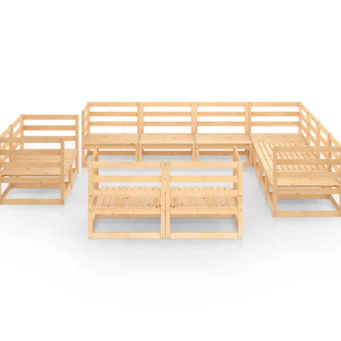 Salon de jardin 11 pcs bois de pin massif