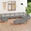 Salon de jardin 10 pcs Bois de pin massif Gris