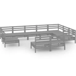 Salon de jardin 10 pcs Bois de pin massif Gris