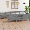 Salon de jardin 11 pcs Gris Bois de pin massif