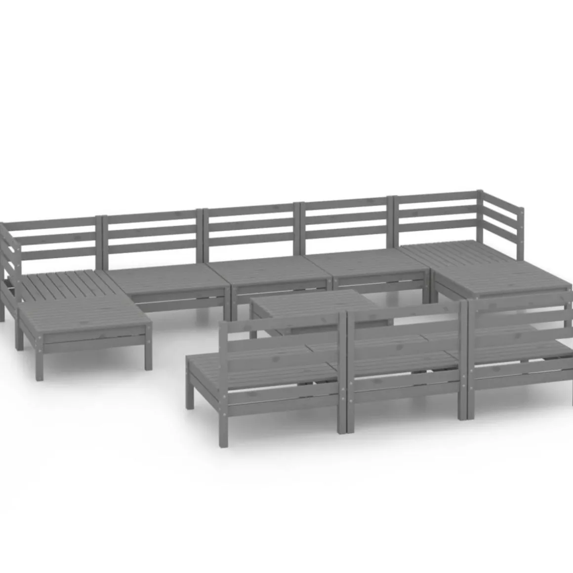 Salon de jardin 11 pcs Gris Bois de pin massif
