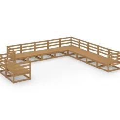Salon de jardin 11 pcs marron miel bois de pin massif