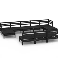 Salon de jardin 10 pcs Noir Bois de pin massif