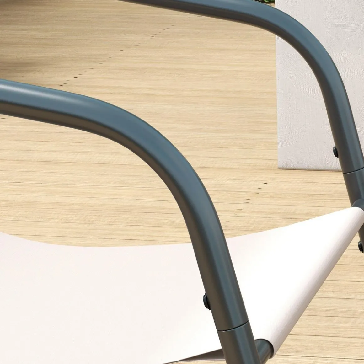 Salon de jardin 4 personnes 4 pièces acier noir teslin haute densité blanc cassé