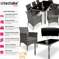 Salon de jardin 8 places avec housse de protection