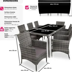 Salon de jardin 8 places avec housse de protection