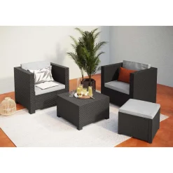 Salon de jardin 3 places en résine injectée + coffre gris ANKARA