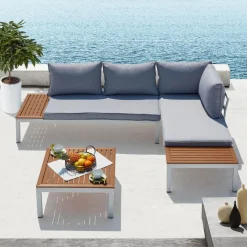 Salon de jardin aluminium et acier blanc & gris LOLEA